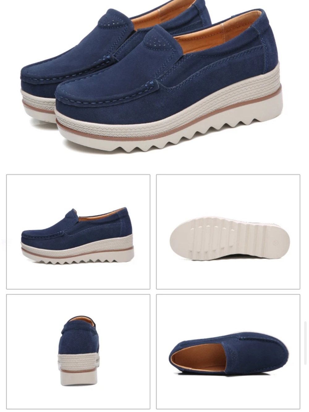 Navy Slip-On Lu Sole Platform Loafers - Women's Casual Comfort - Picture 2 of 6